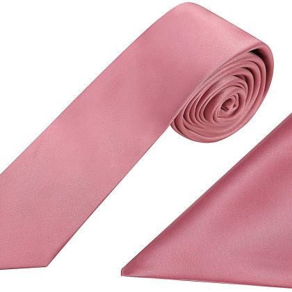 Plain dusky pink classic mens tie & pocket square set 