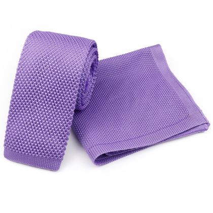 Knitted Lilac Tie & Pocket Square set 