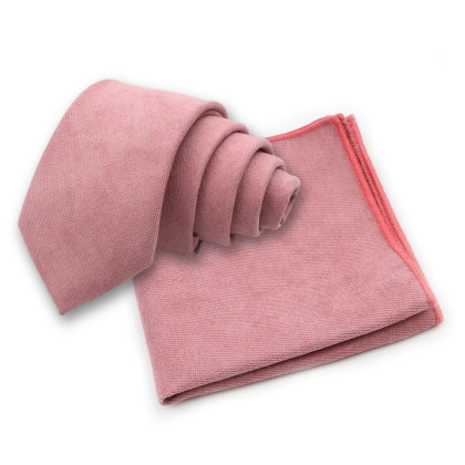 Mens Tweed Pale Pink Woven Tie & Pocket square set 