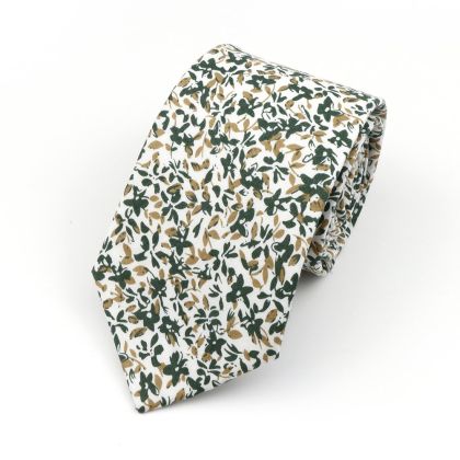 Olive floral cotton tie 
