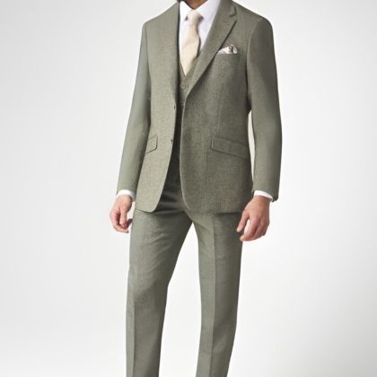 Skopes Jude Tailored Three Piece Suit Sage Green Tweed Herringbone 