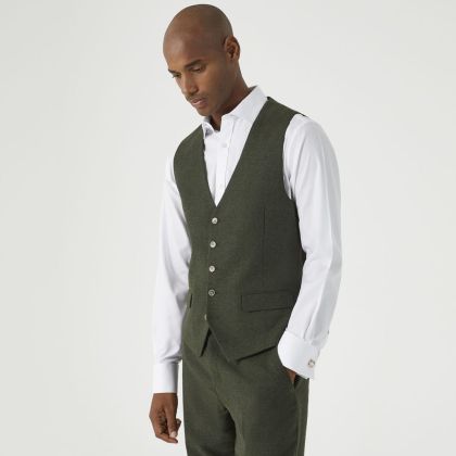 Skopes Jude Olive Suit Waistcoat Tweed Herringbone 