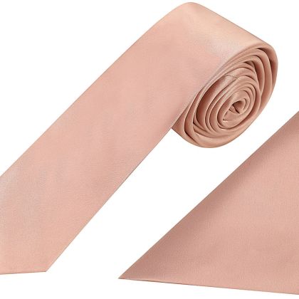 Plain rose gold satin classic mens tie & pocket square set 