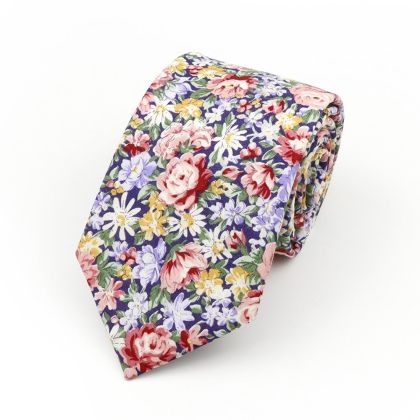 Red & Blue floral flower cotton tie 