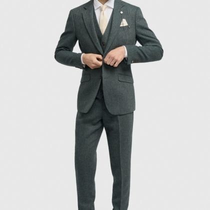 Cavani Thomas Lush Olive Tweed Three Piece Suit 
