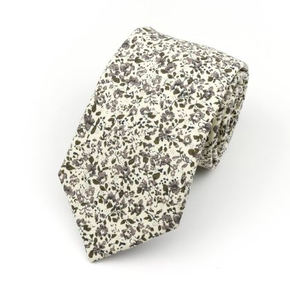 Green & cream floral cotton tie 