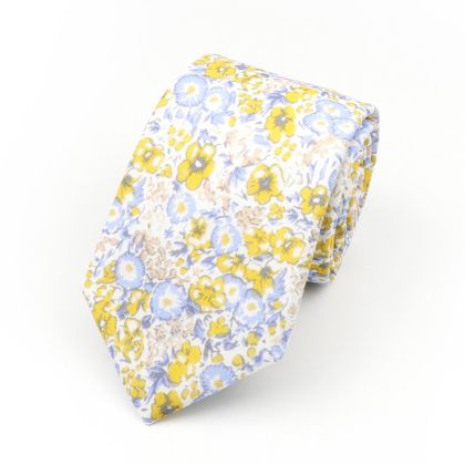 Blue & Yellow floral cotton tie 