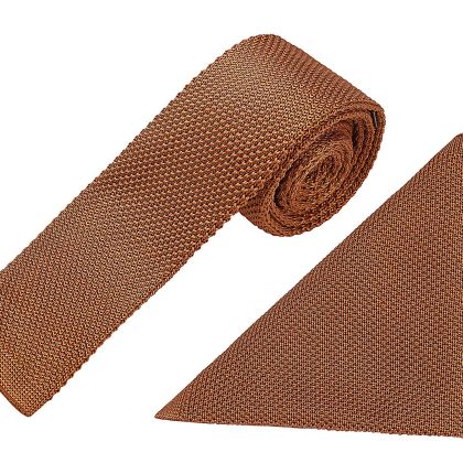 Knitted Rust Tie & Pocket Square set 
