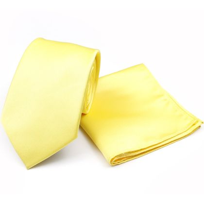Pastel Yellow satin classic mens tie & pocket square set 