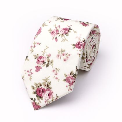 Pink floral flower printed cotton wedding tie 