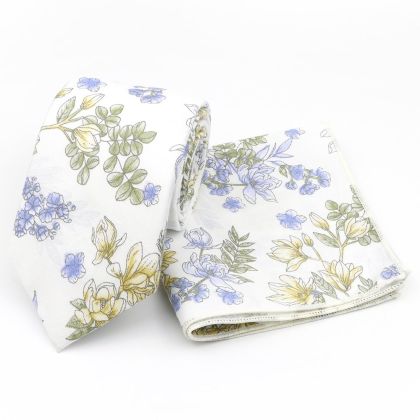 White & Sage floral cotton classic mens tie & pocket square set 
