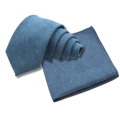 Mens Tweed Petrol Blue Woven Tie & Pocket square set 