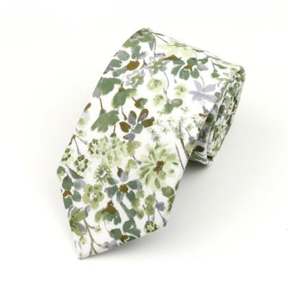Olive Green floral flower cotton tie 