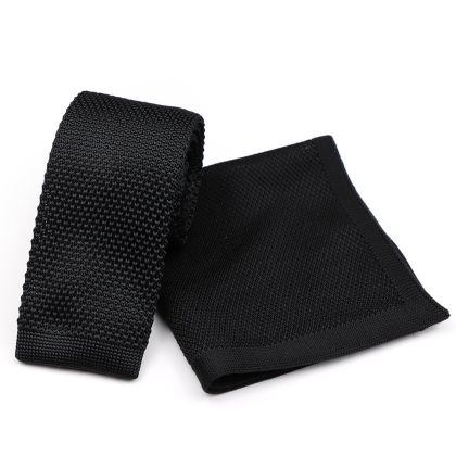 Knitted Black Tie & Pocket Square set 