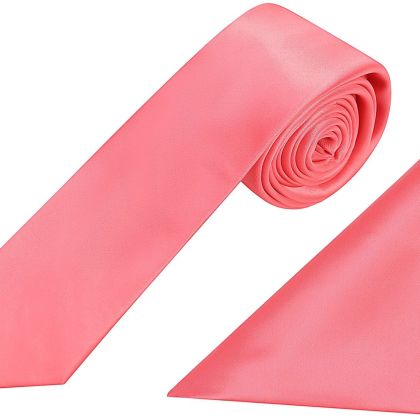 Plain coral satin classic mens tie & pocket square set  