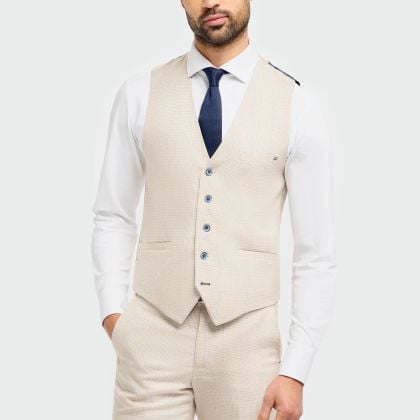 Cavani Caridi Beige Check Waistcoat 