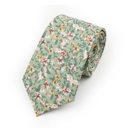 Sage green floral printed cotton wedding tie 