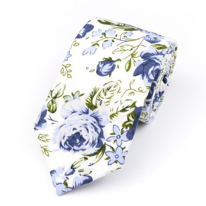 Blue & White floral flower cotton tie 