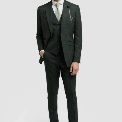 Cavani Caridi Olive Check Three Piece Suit 