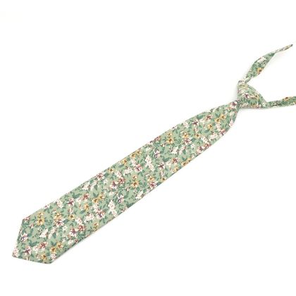 Childrens Sage green floral printed cotton wedding tie 