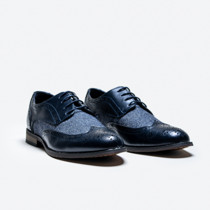 Cavani Oliver Navy tweed Brogue Leather shoe 