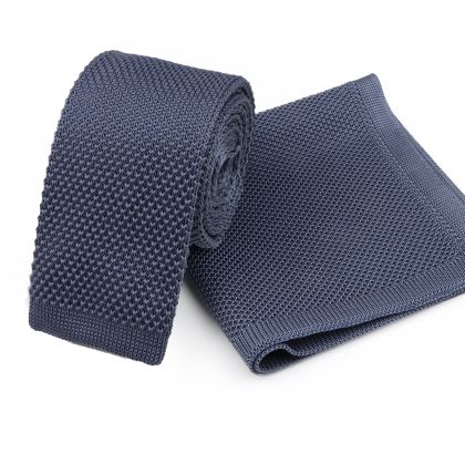 Knitted Grey Tie & Pocket Square set 