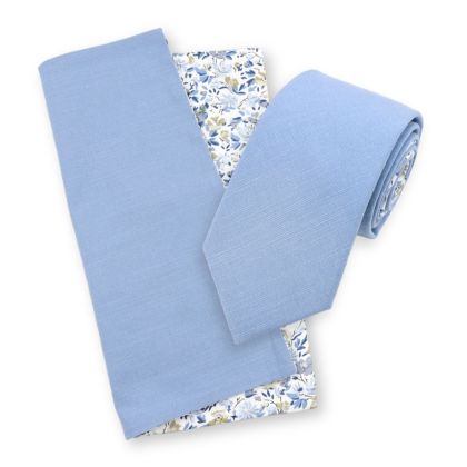 Two Tone Pastel Blue Floral cotton tie & pocket square set 