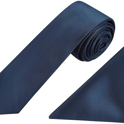 Plain Navy satin classic mens tie & pocket square set  