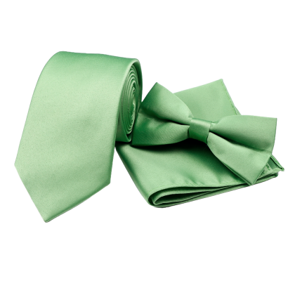 Plain Green classic tie, bowtie & pocket square set 