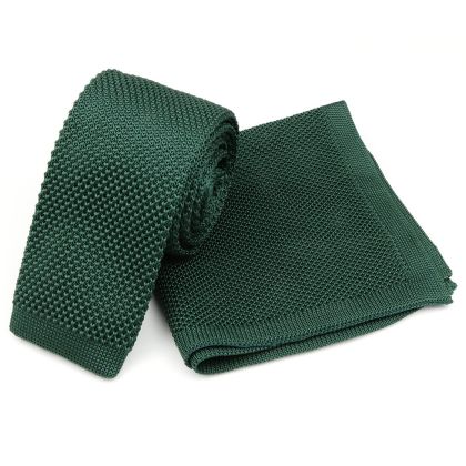 Knitted Emerald green Tie & Pocket Square set 