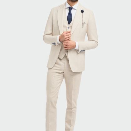 Cavani Caridi Beige Check Three Piece Suit 