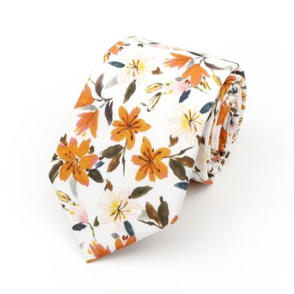 Orange floral flower cotton tie 