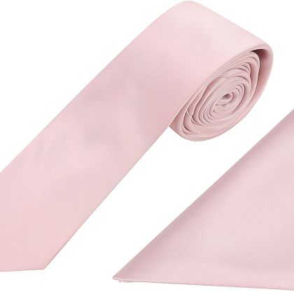 Plain pastel pink satin classic mens tie & pocket square set 