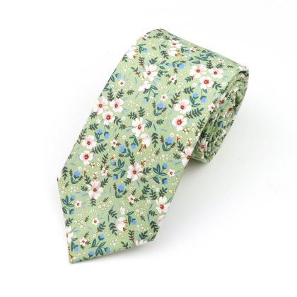 Green & Blue floral cotton tie 