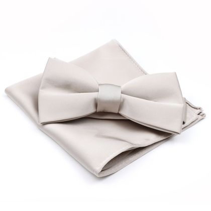 Stone satin classic mens bow tie & pocket square set