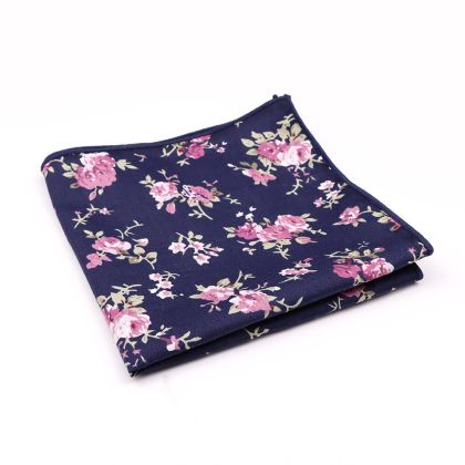 Navy & Pink floral flower cotton pocket square 