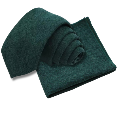 Mens Tweed Bottle green Woven Tie & Pocket square set 