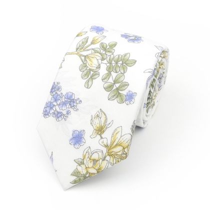 White & Sage floral printed cotton wedding tie 