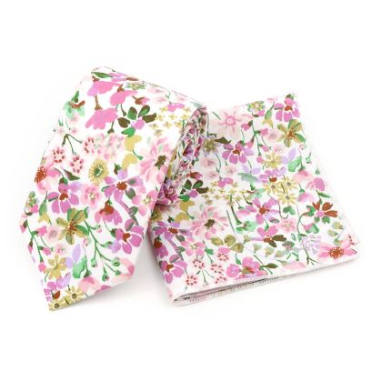 Pink & Purple floral cotton classic mens tie & pocket square set 