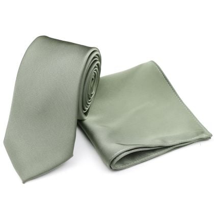 Olive green satin classic mens tie & pocket square set 