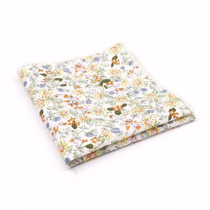 Orange floral flower cotton pocket square