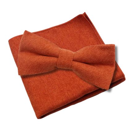 Mens Tweed Burnt Orange Rust Woven Bow Tie & Pocket square set