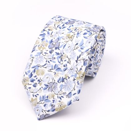 Dusky Blue floral flower cotton tie 