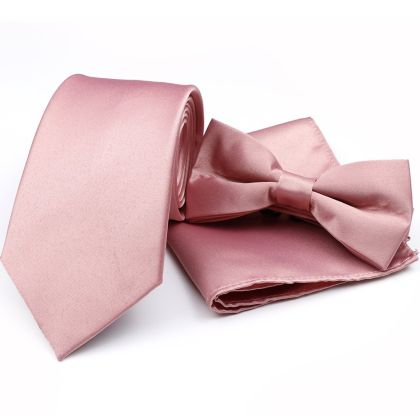 Plain Pastel Blush Pink  classic tie, bowtie & pocket square set 
