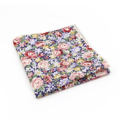 Red & Blue floral flower cotton pocket square 