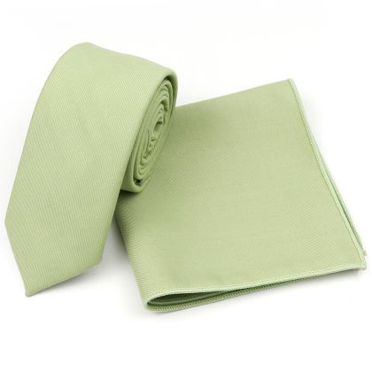 Plain Pastel Green 100% Cotton classic mens tie & pocket square set 
