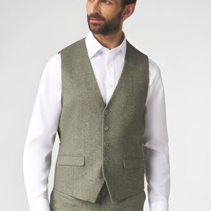 Skopes Jude Suit Waistcoat Sage Green Tweed Herringbone 