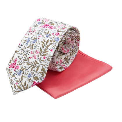 Fuchsia floral contrast mens tie & pocket square set 