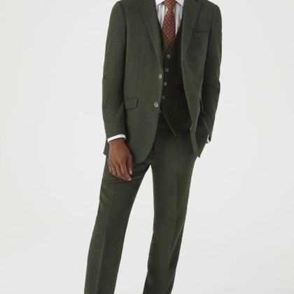 Skopes Olive Green Herringbone Tweed Three Piece Suit 