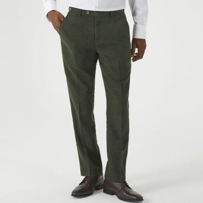 Skopes Jude Olive Tailored Tweed Herringbone Trousers 